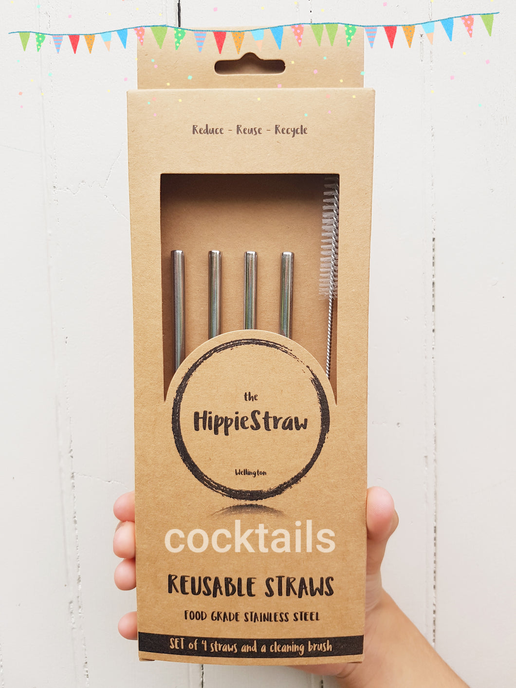 Cocktail Straws Stainless Steel: Pack of 4 plus Cleaning Brush